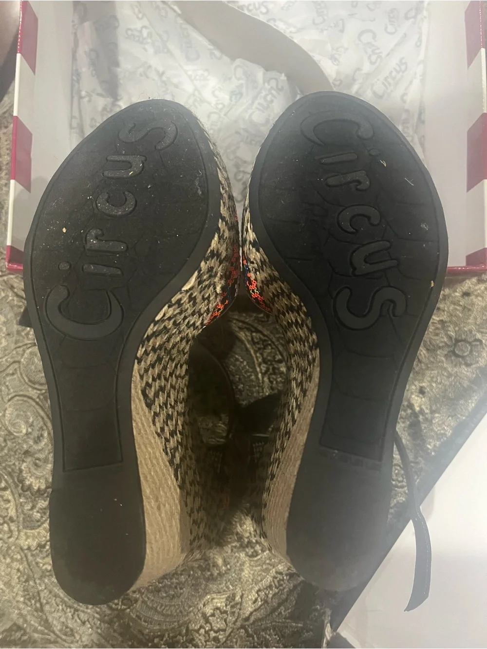 Circus by Sam Edelman Black Espadrille Wedges with Multicolor Embroidery